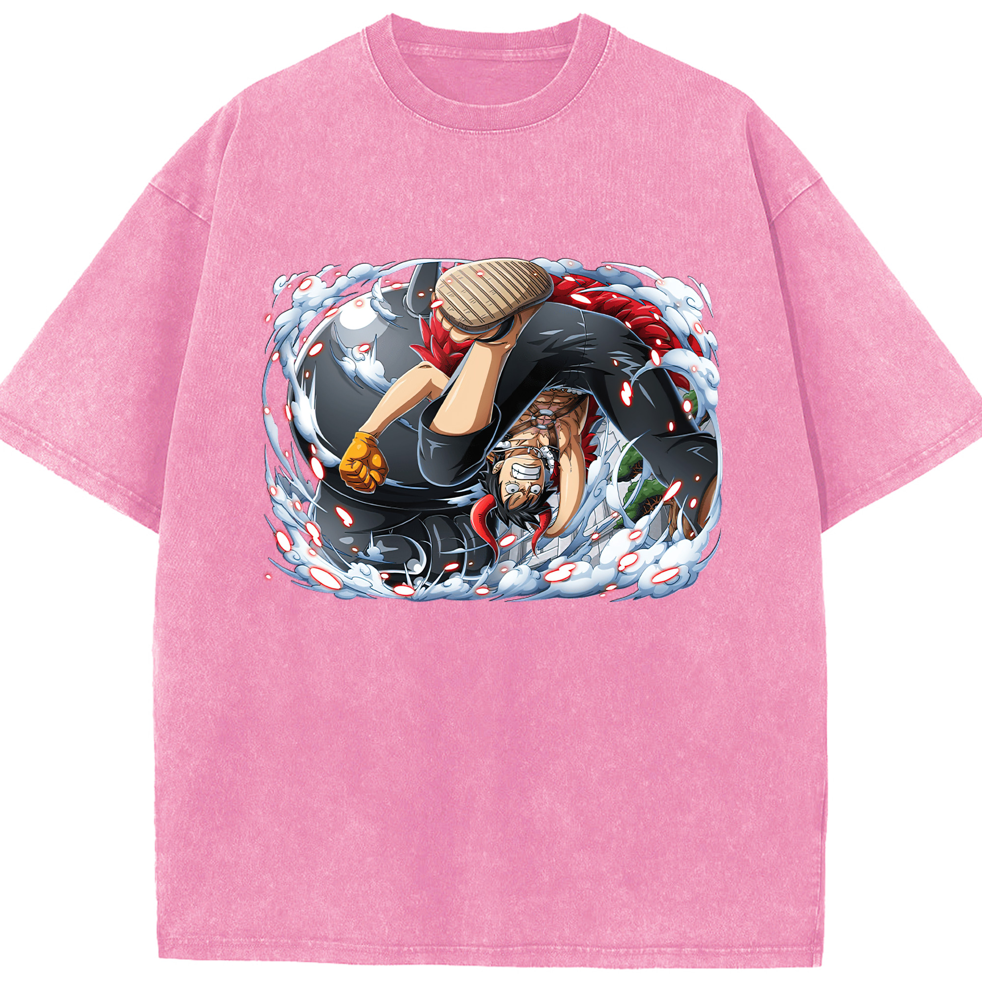 ワンピース モンキー・D・ルフィ ONE PIECE Monkey D. Luffy 綿100% ヴィンテージ風 半袖Tシャツ（フロントプリント）